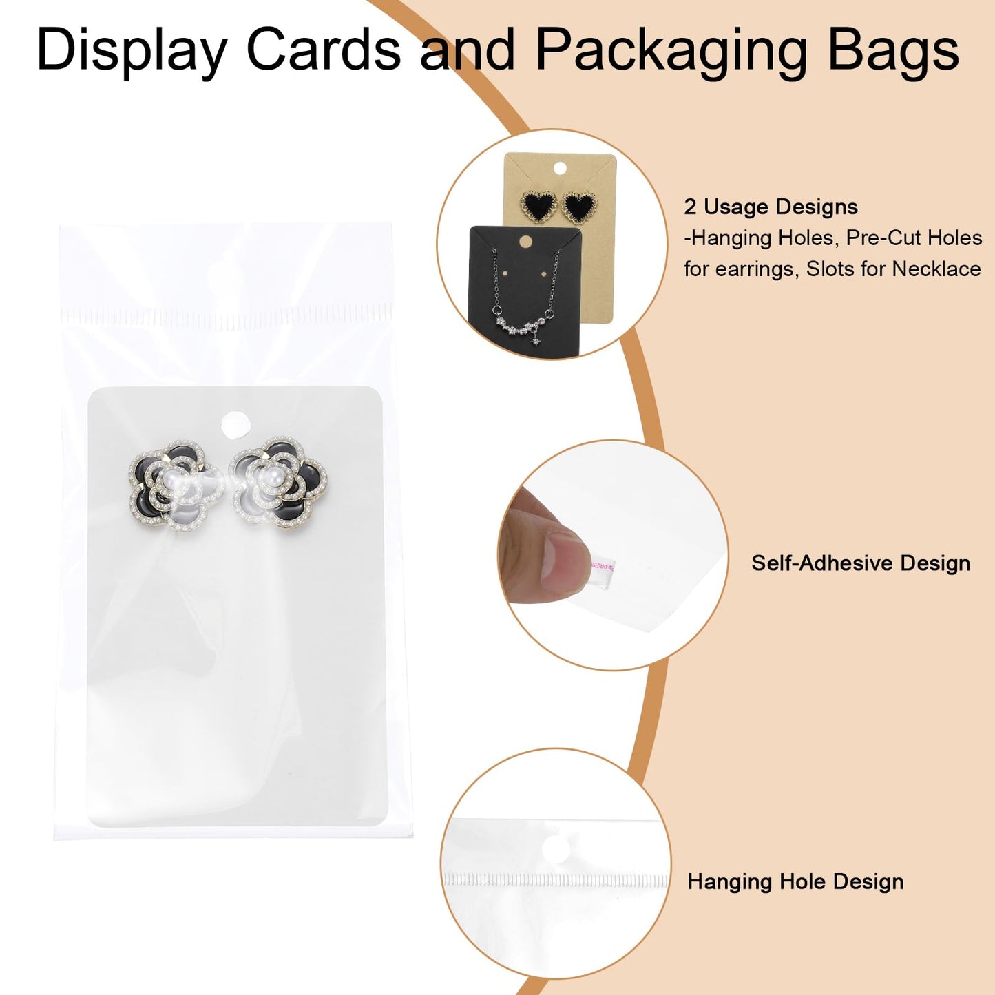PATIKIL Earring Display Cards, 150 Pcs Necklace Display Holder Card with Packaging Bags for Hanging Earrings Necklace Ear Studs, White