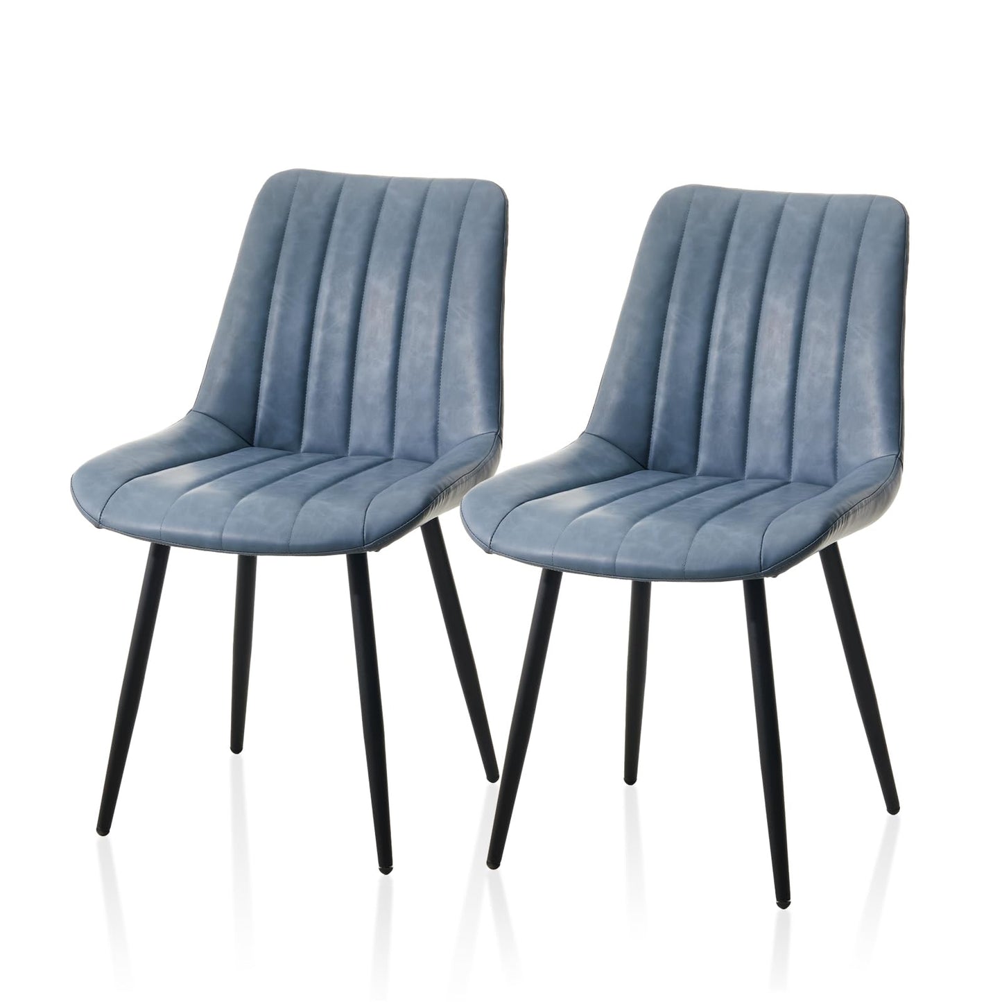 TUKAILAi Dining Chairs Set of 2, Blue Grey Faux Leather Chairs for Kitchen