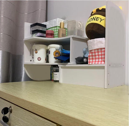DoToGo Desk Shelf Organizer, Deskop Bookshelf for Small Space Adjustable Expendable for Office, Home, Kitchen white-wanqu-wlk