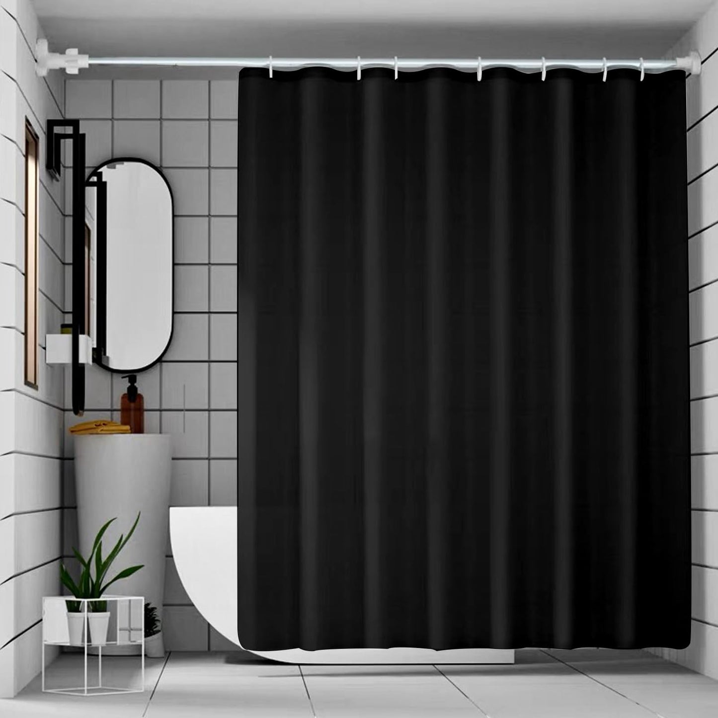 June tech Shower Curtain Mould Proof Mildew Resistant, Waterproof PEVA Black Bathroom Curtain Set With 12 Pcs Hooks