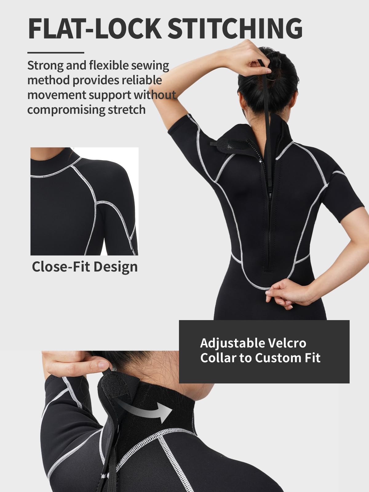 Owntop 3/2mm Shorty Wetsuit Women - Back Zip Wet Suit for Diving Surfing, Short Sleeve Diving Suits Stretch Neoprene for Water Sports, Women Black XL