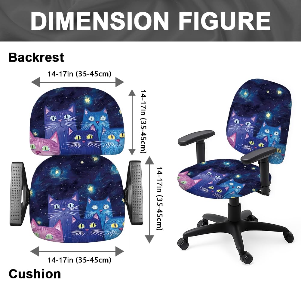 Hobbspring Polyester Office Chair Cover Set 2pcs Galaxy Cat Print Chair Covers Cat with Star Stretchable Chair Covers for Universal Desk Rotating