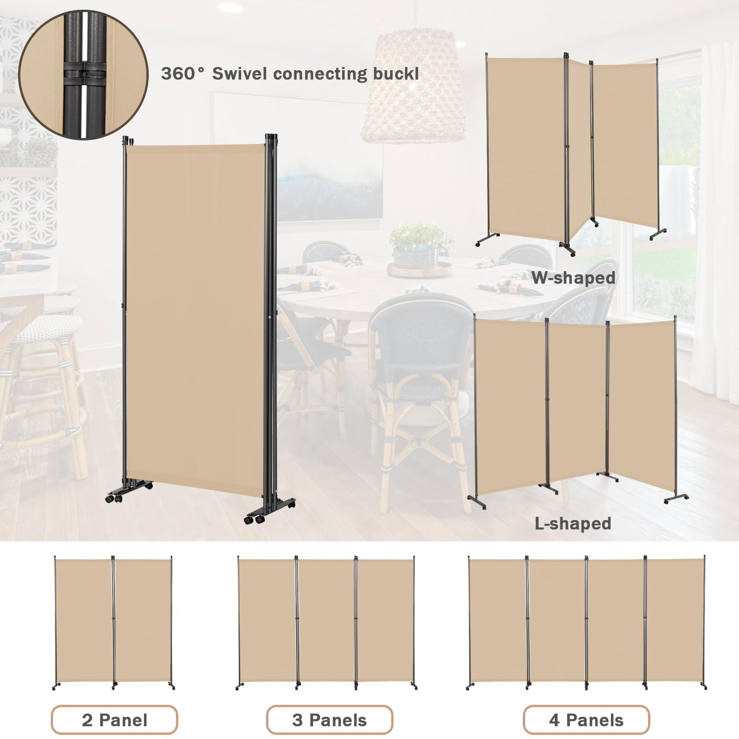 Angel Living 3 Panels Folding Room Divider, Privacy Screen Composed of Polyester Fabric and Sturdy Iron Frame