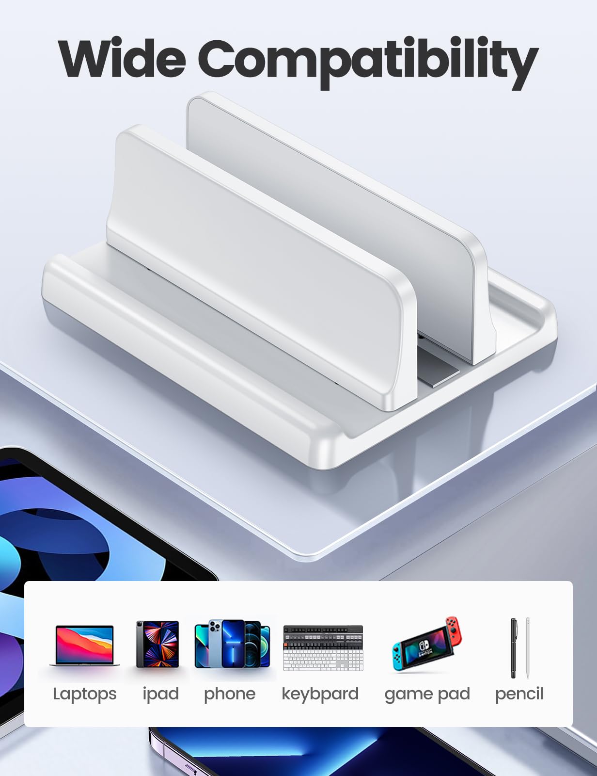Vaydeer Vertical Laptop Stand Holder Plastic Adjustable Dock for MacBook Pro, Air, HP, Dell, Microsoft Surface, Lenovo, Up to 17.3 Inches (White)