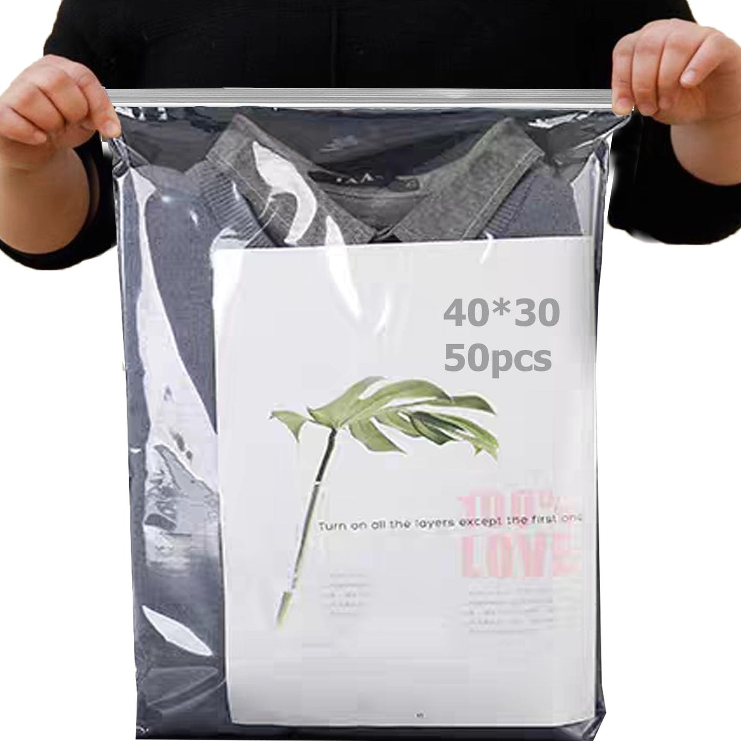 X-YSUNEAS 50 PCS Resealable Clear Plastic Bags 30x40cm Ransparent Gripseal Bags Sealed Storage Pouches for Shoes Clothing Quilts Supplies(no holes)