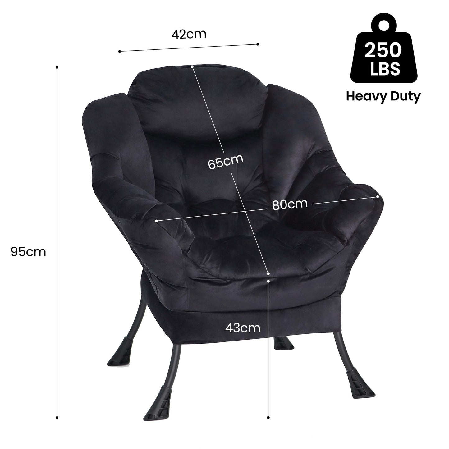 Mordchil EU Comfy Chair for Adults,Armchair Chair for Living Room,Velvet Reading Chairs for Bedroom, Accent Chairs with Steel Frame,Black