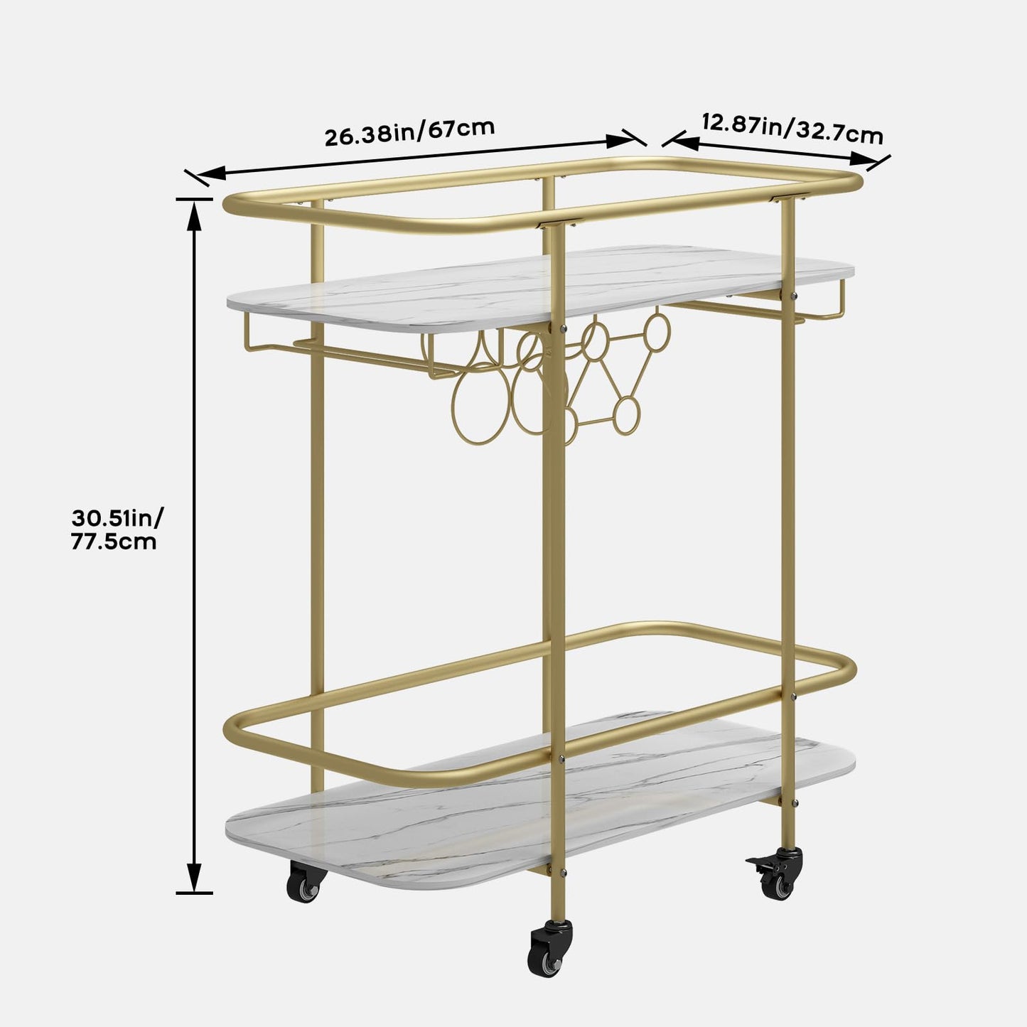 DAWNYIELD 2 Tier Mobile Bar Serving Cart, Drinks Trolley on Wheels, Gold