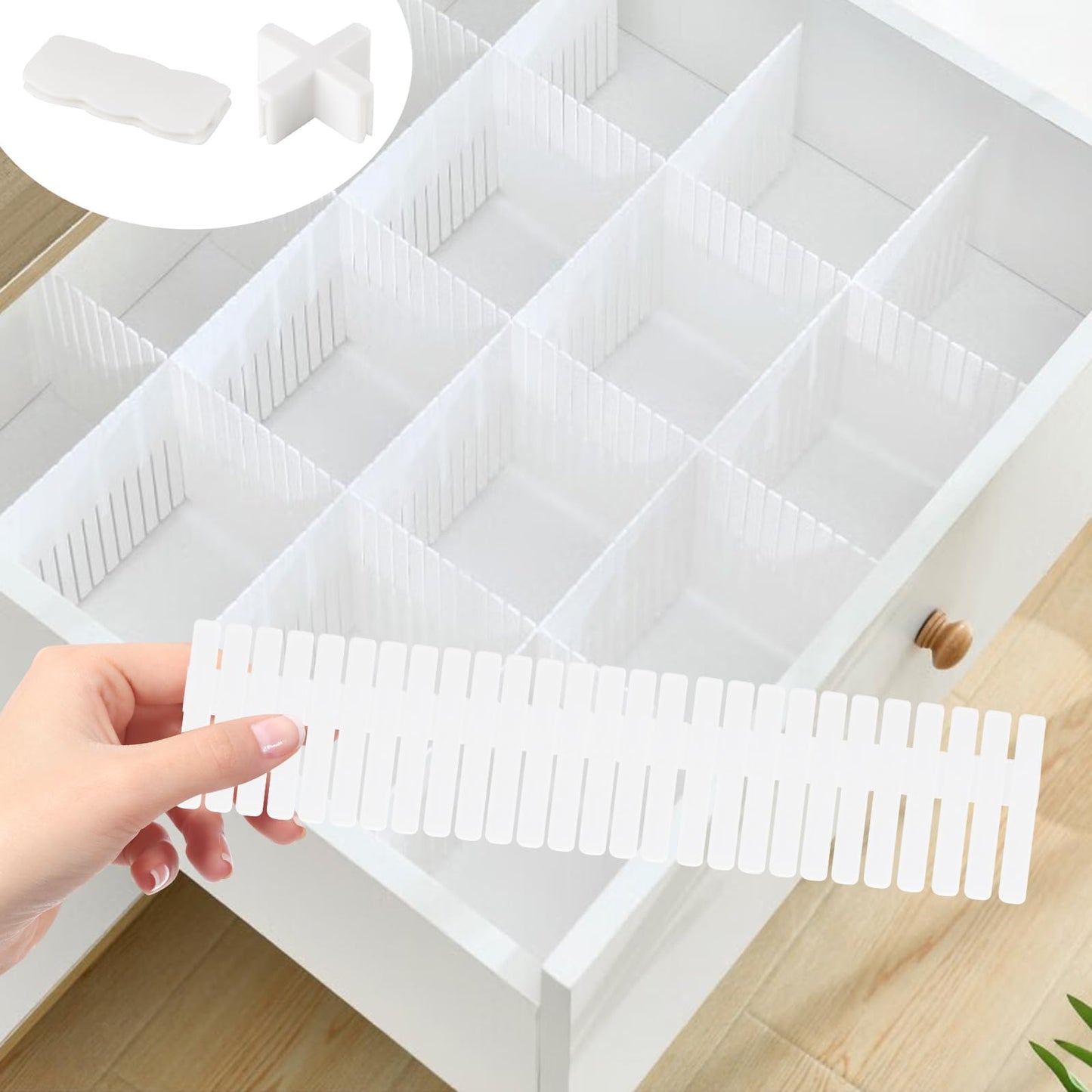Tomoyuki 24pcs Drawer Dividers Adjustable, Drawer Organiser - White
