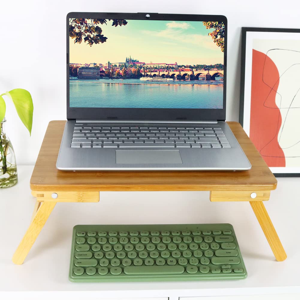 WKWKER Bamboo Laptop Bed Table Lap Desk For Bed Breakfast Bed Tray With Folding Legs Portable Bed Table For Computer Snack Writing Studio (Natural)