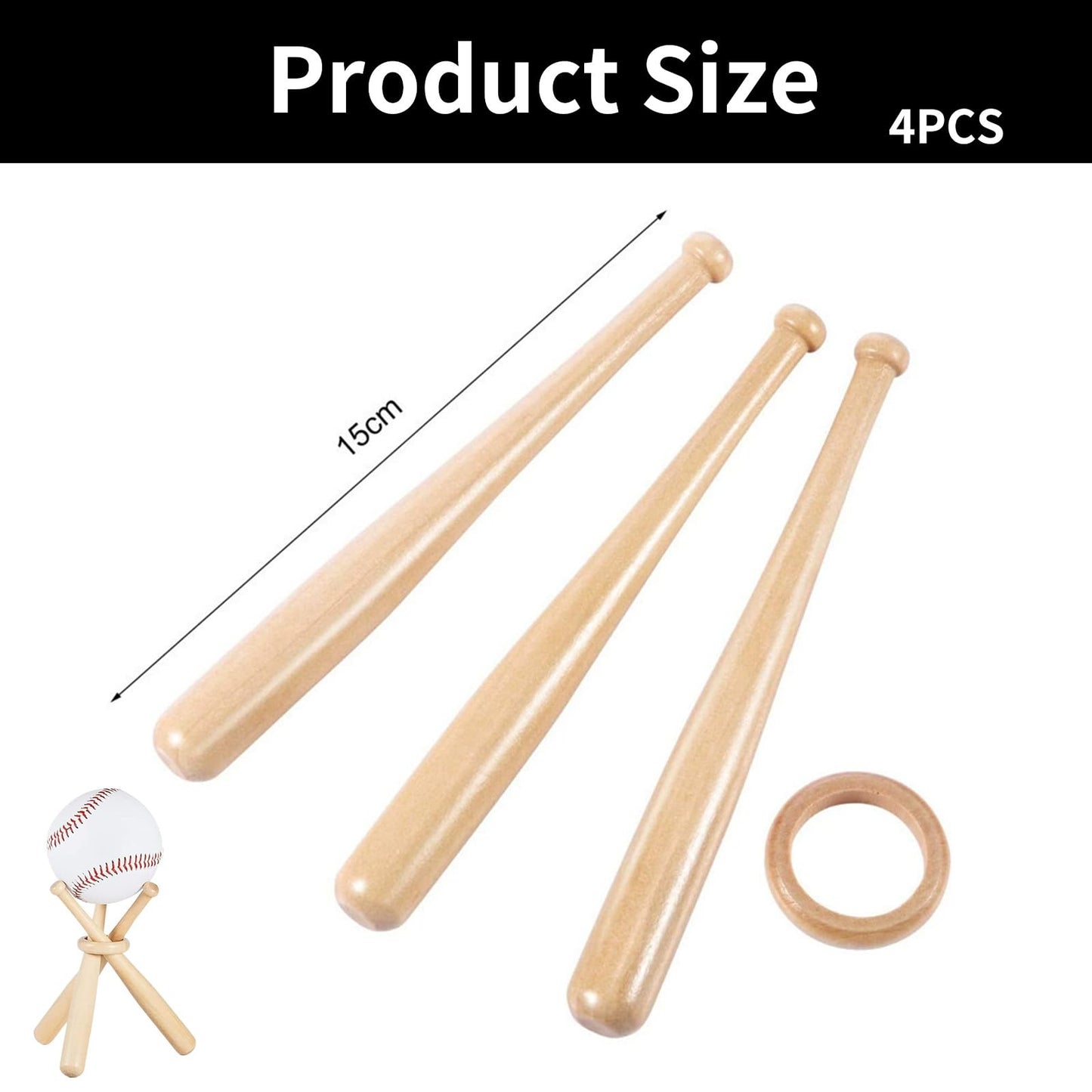 DCYQAIN Wooden Baseball Display Stand, Creative 3-Bat Design Ball Holder for Autographed Baseball Golf Ball