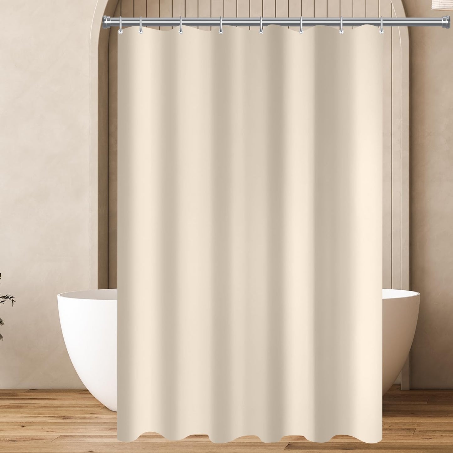 Lerores Shower Curtain 100 x 200 cm(39x78 inch) Beige, Weighted Hem Anti-Mold Textile, Water-Repellent, Washable Polyester Fabric Bath Curtain for
