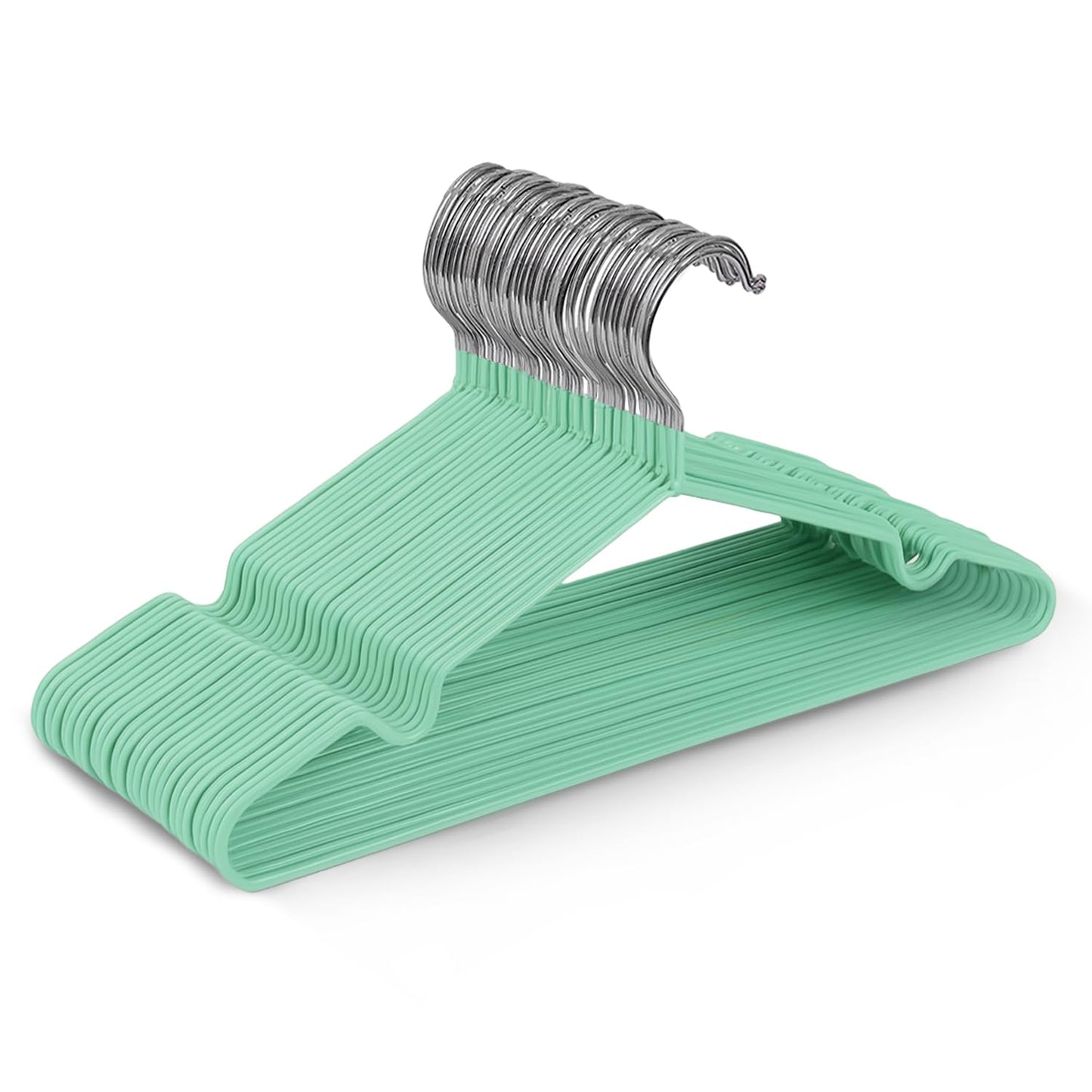 KEPLIN 20x Premium Rubber Coated Metal Hangers - Heavy Duty - Space Saving Organiser Clothes Hangers for Wardrobes Coat Rack Rails (Mint Green)