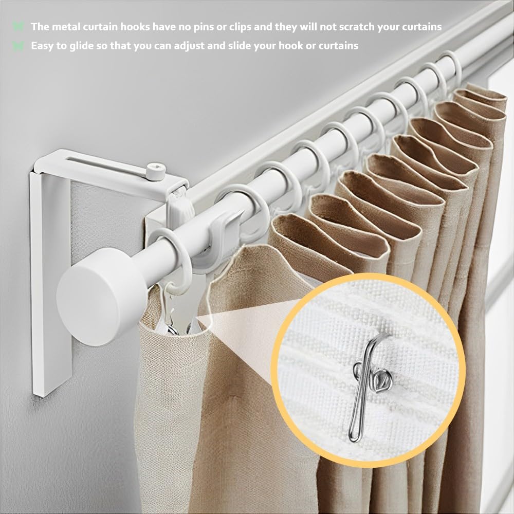 GZSYWZ 100 Pieces Curtain Hooks - Rustproof Metal Curtain Header Tape Drapery Hooks Heavy Duty Curtain Hooks Multi-Purpose Hooks Door Curtains Shower