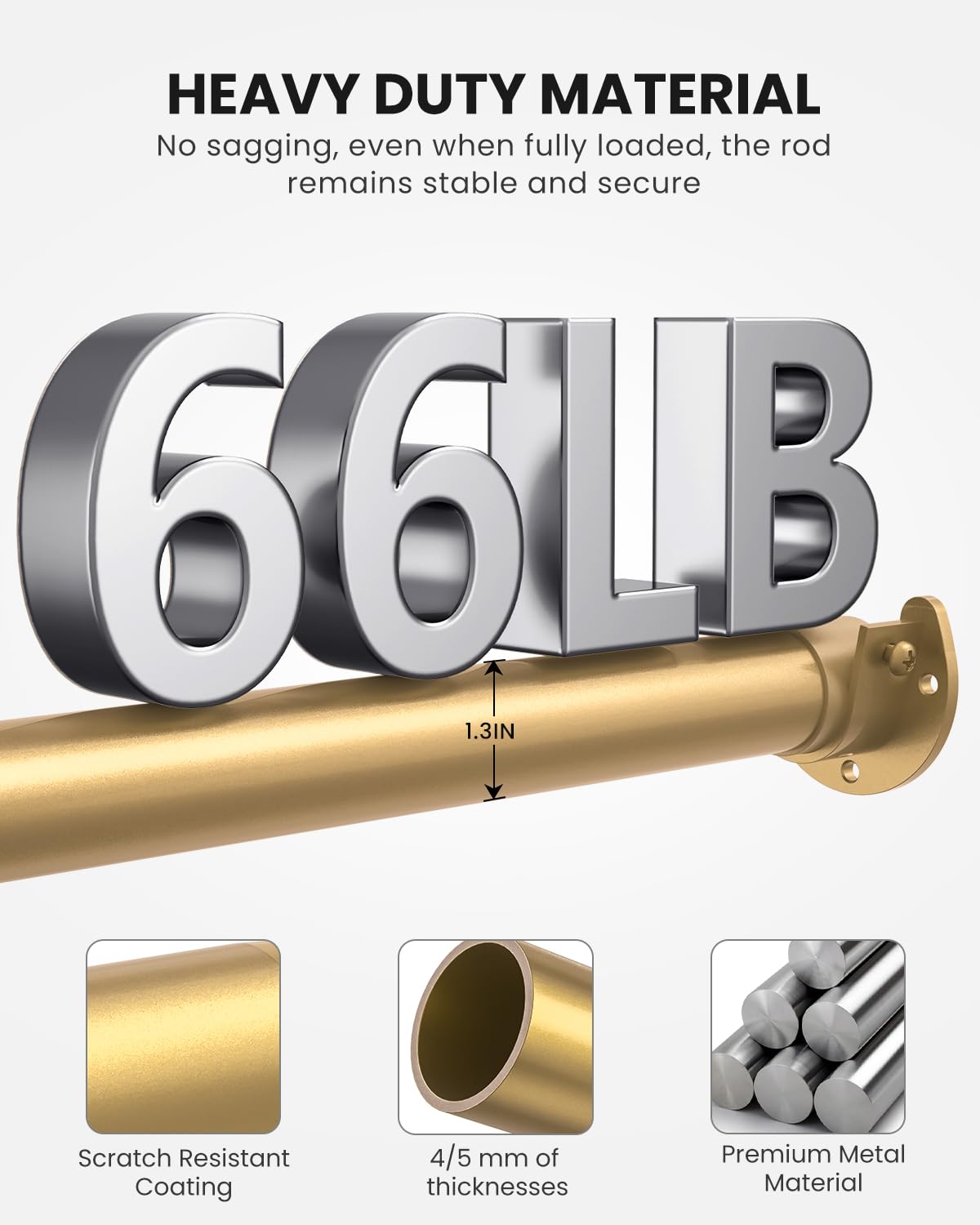 Wardrobe Rail, 43 to 97 CM Stepless Adjustable Metal Rails To Hanging Clothes, 3.3 CM Heavy Duty Wardrobe Rails and Fittings for Closet Wardrobes