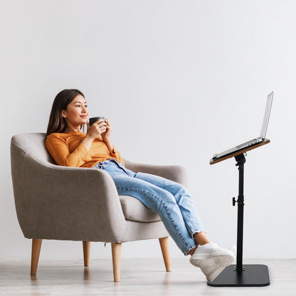 comfoyar C Shaped Side Table Adjustable Height, 360° Swivel 180° Flip Bedside Table with Slat for Sofa Bathtub