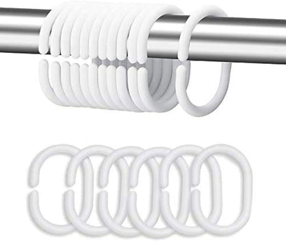 Plastic Shower Curtain Rings Hooks for Bathroom Shower Window Rod 24 Pack White