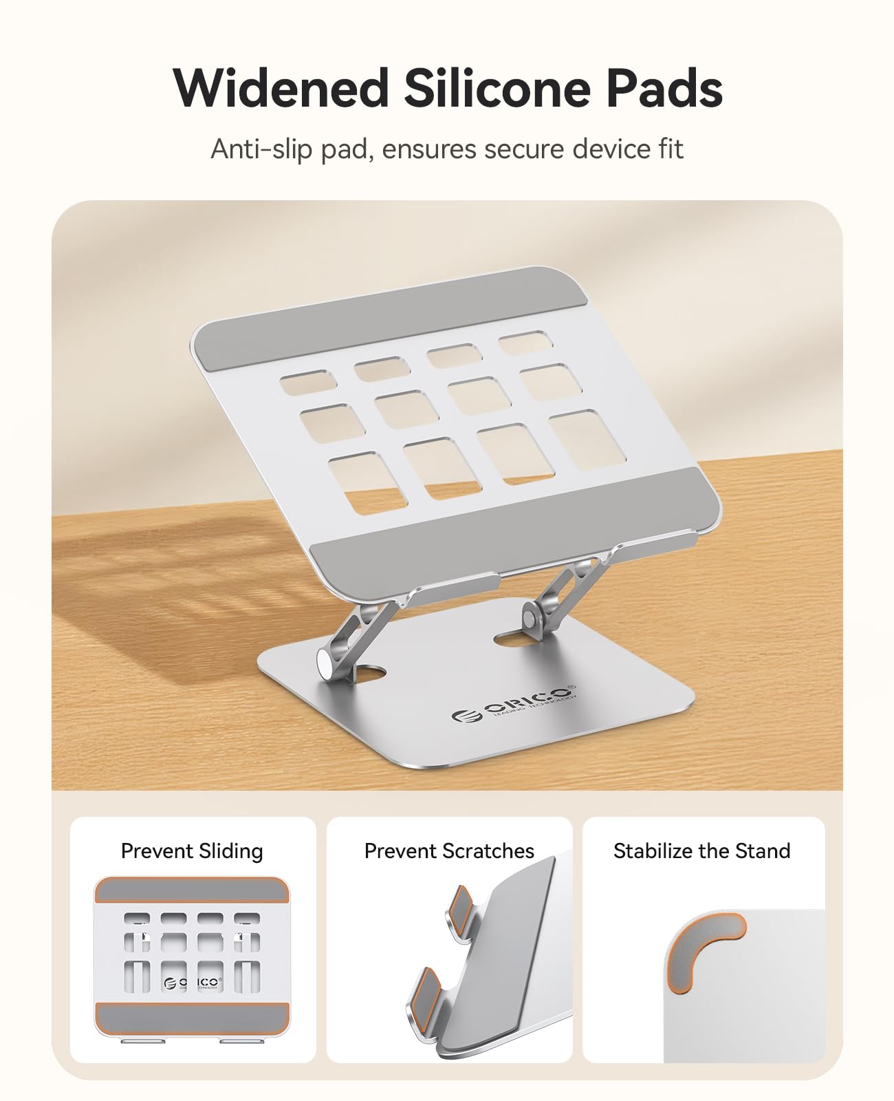 ORICO Ergonomic Laptop Stand for Desk, Height Adjustable Aluminum Alloy Laptop Riser, Foldable Computer Holder Compatible with MacBook, Dell XPS