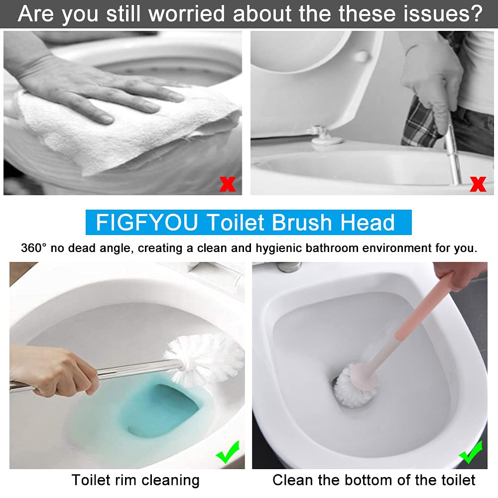 FIGFYOU 6 Pcs Replacement Toilet Brush Head, Easy Screw-On Universal Toilet Cleaning Brushes Head Loose Toilet Brush Head White Brush Head with