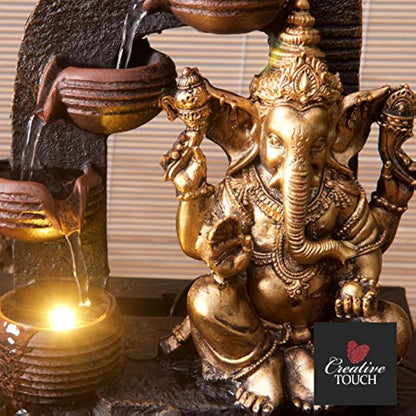 Ganesha with Water Cups Indoor Water Fountain with LED Light | Size 21*17.5*25 Cm | USB adaptor Included