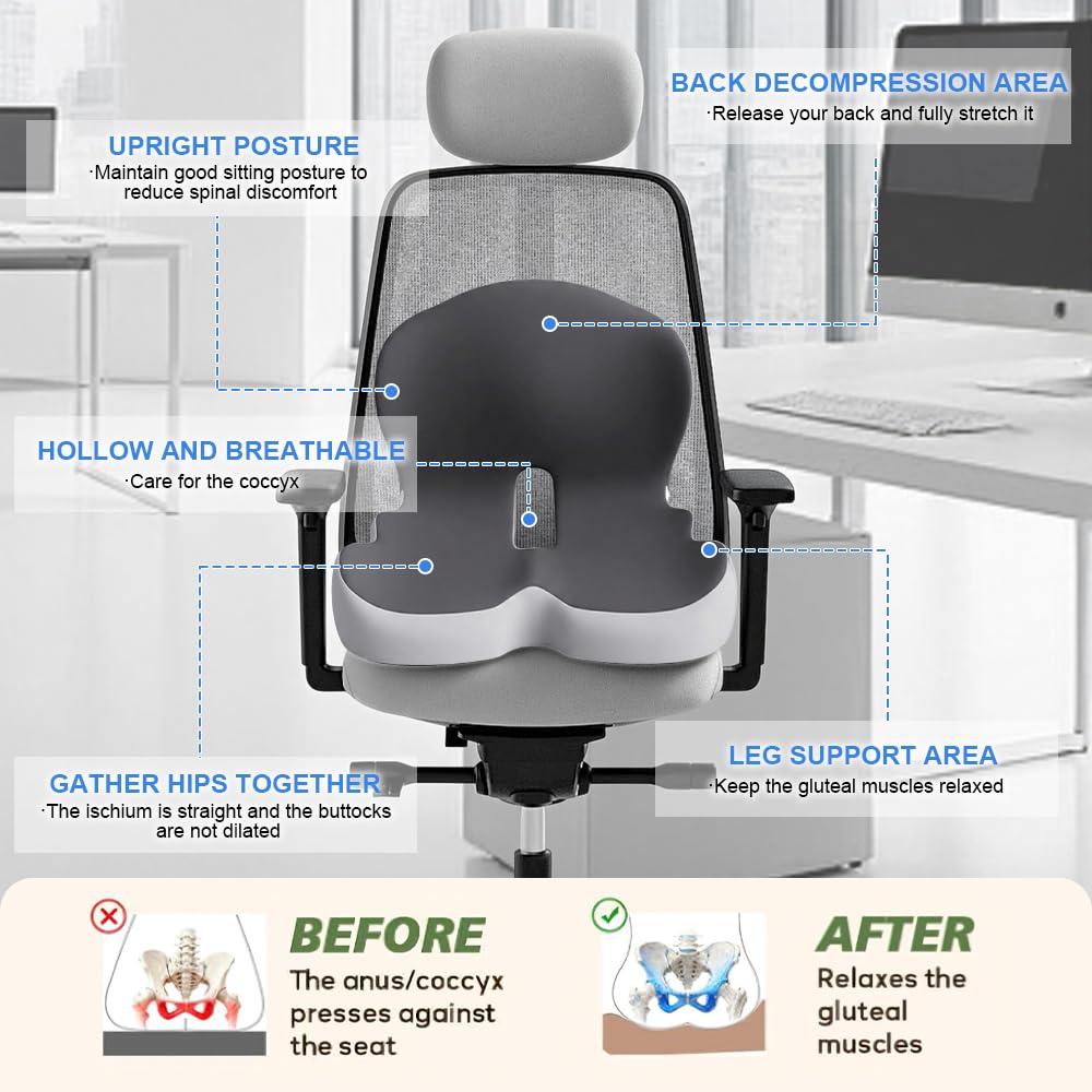 Ergonomic Memory Foam Seat Cushion for Office Car Gaming Chairs Dark Gray