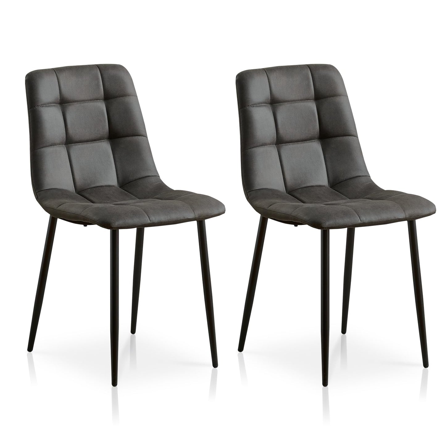 TUKAILAi Dining Chairs Set of 2 Grey Faux Suede Upholstered Seat Kitchen Chair with Backrest & Metal Legs Retro Leisure Chairs for Home Living Room