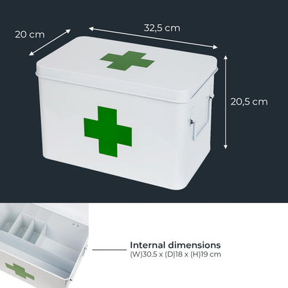 HMF Metal Home Pharmacy Chest for Medicine Storage | 32.5 x 20 x 20.5 cm | White