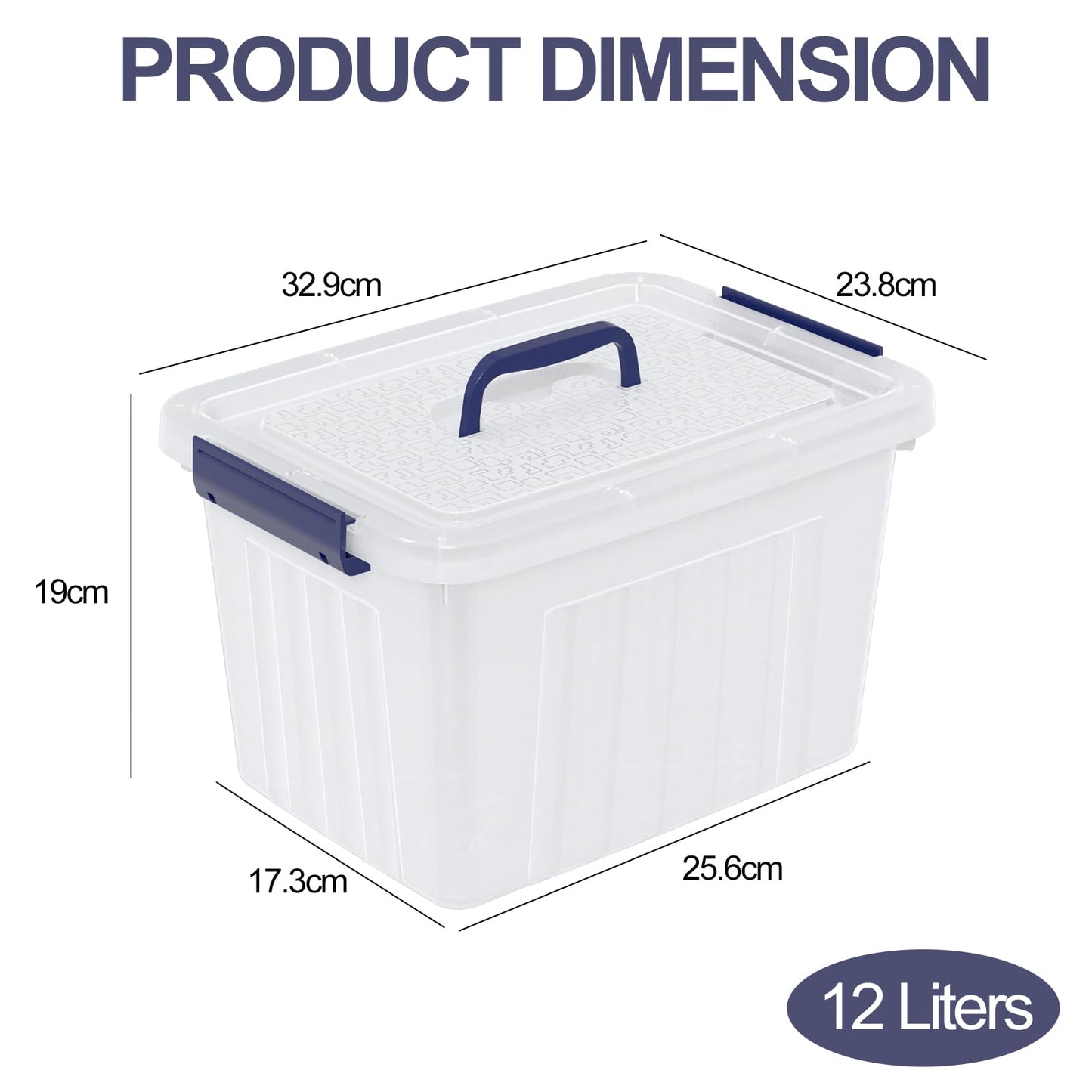 Ziglous 12 L Clear Plastic Storage Boxes with Lid and Handle, 6 Packs, Blue