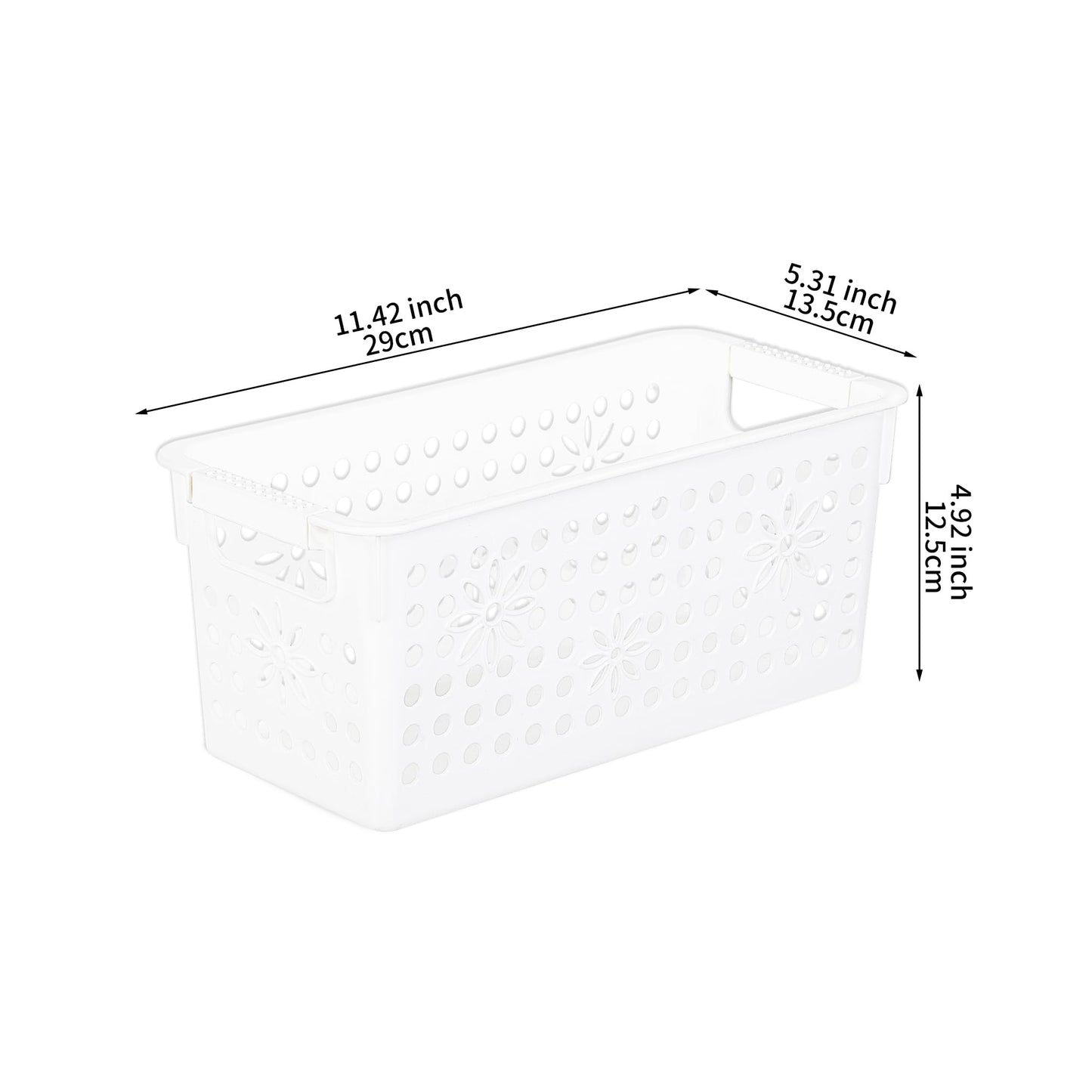 Cetomo Plastic Storage Box, Storage Baskets with Handle, Shelf Basket Organizer with Hole, Open Top Storage Bin for Home Kitchen Office, White