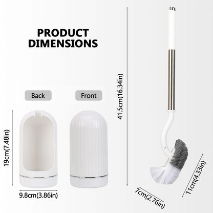 Toilet Brush, Toilet Brushes with Holders, Curved Toilet Brush with Edge Cleaner, Stainless Steel & Plastic Handle, Bathroom Cleaning Brush