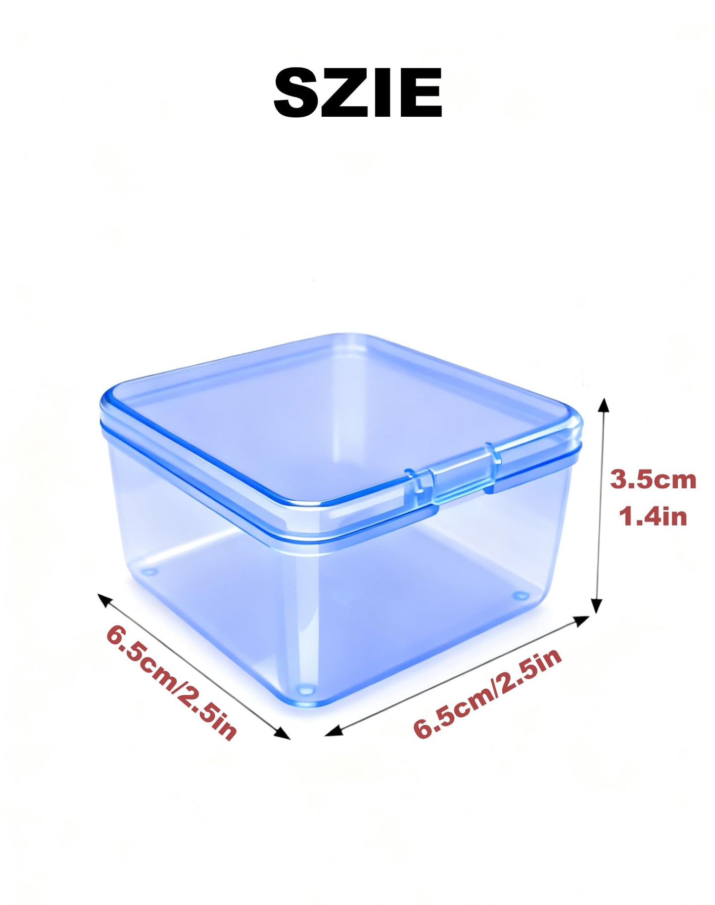 LJY 60 Pack Small Blue Plastic Boxes with Hinged Lid 6.5 x 6.5 x 3.5 cm
