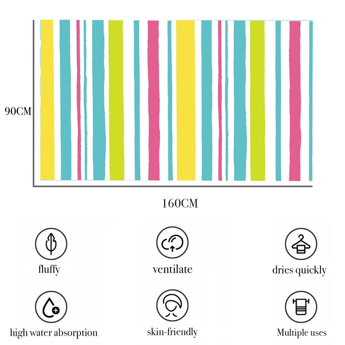 Large Quick Dry Microfibre Beach Towels for Adult,160X90cm Double Sides Pastel Stripe Bath Towel Travel Towels with Pocket,Lightweight Beach Towel