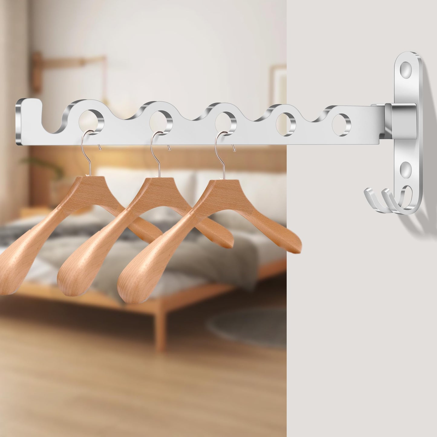 MEIJO Wall-Mounted Clothes Rack Silver, Foldable Wall Mounted Clothes Rail, 90° Rotation Heavy Duty Wall Clothing Drying Rack Wall Coat Rack for