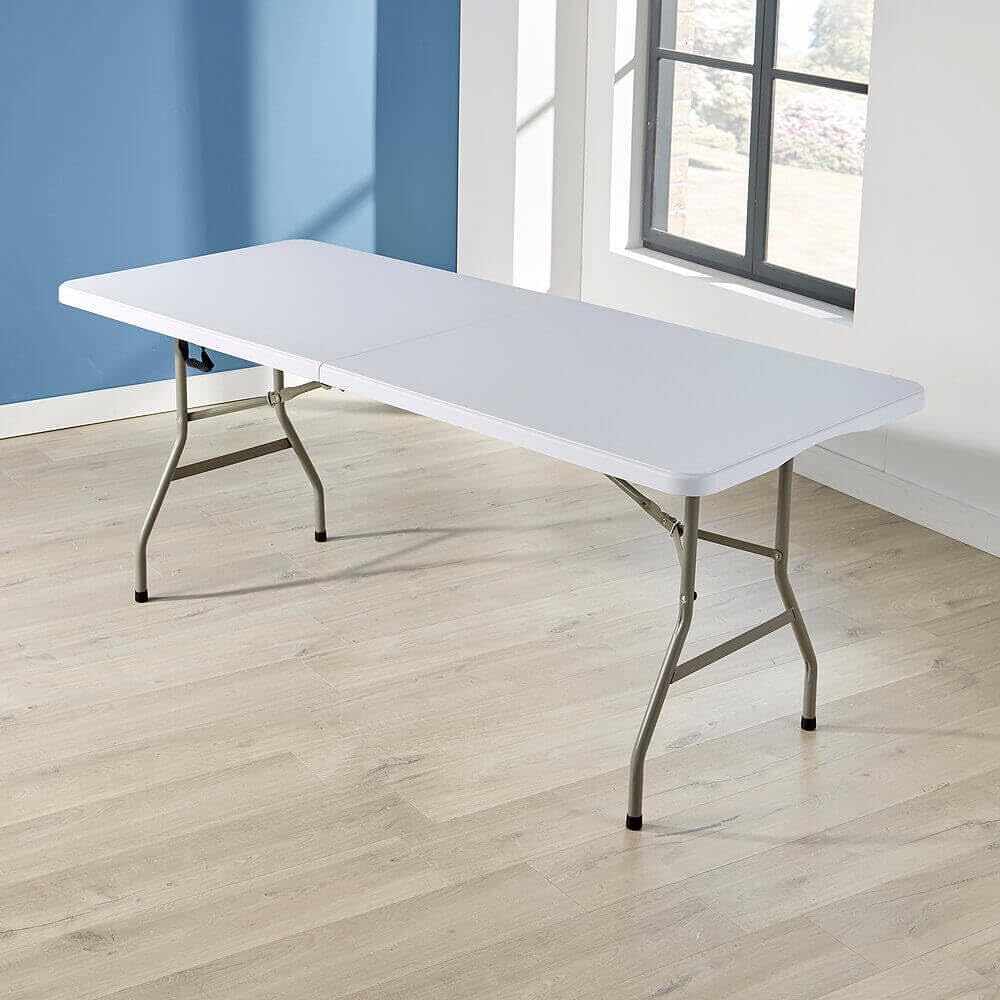 Home Source 6ft Folding Trestle White with Carry Handle Heavy Duty Table for Camping Catering BBQ Picnic Party