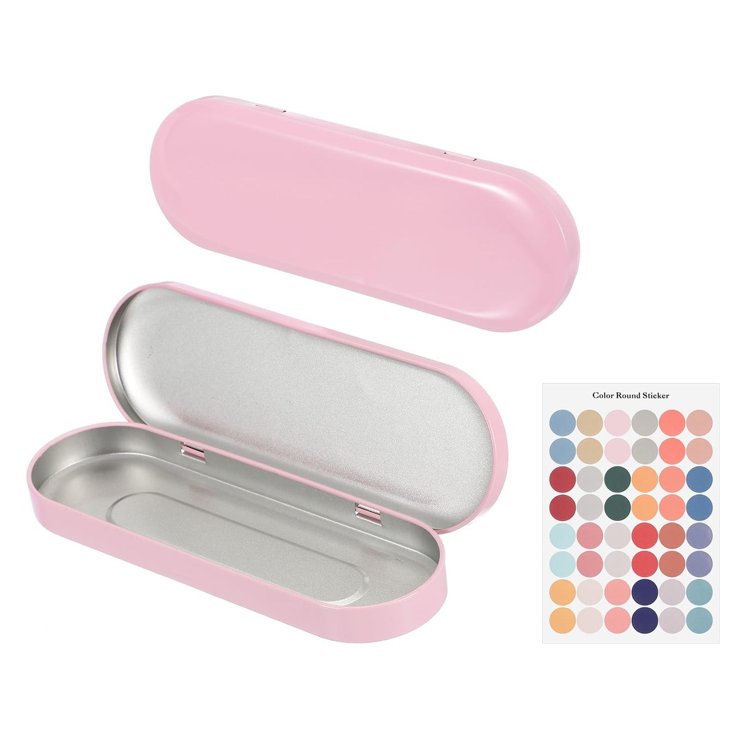 sourcing map 2Pcs Metal Tin Box Container, 6.9x2.4x0.7 Oval Empty Hinged Lid Box with Self Adhesive Colored Sticker