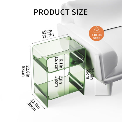 Acrylic Record Player Table with Storage Shelf, Clear Side Table, Nightstand Green, 45×30×58 cm, Acrylic