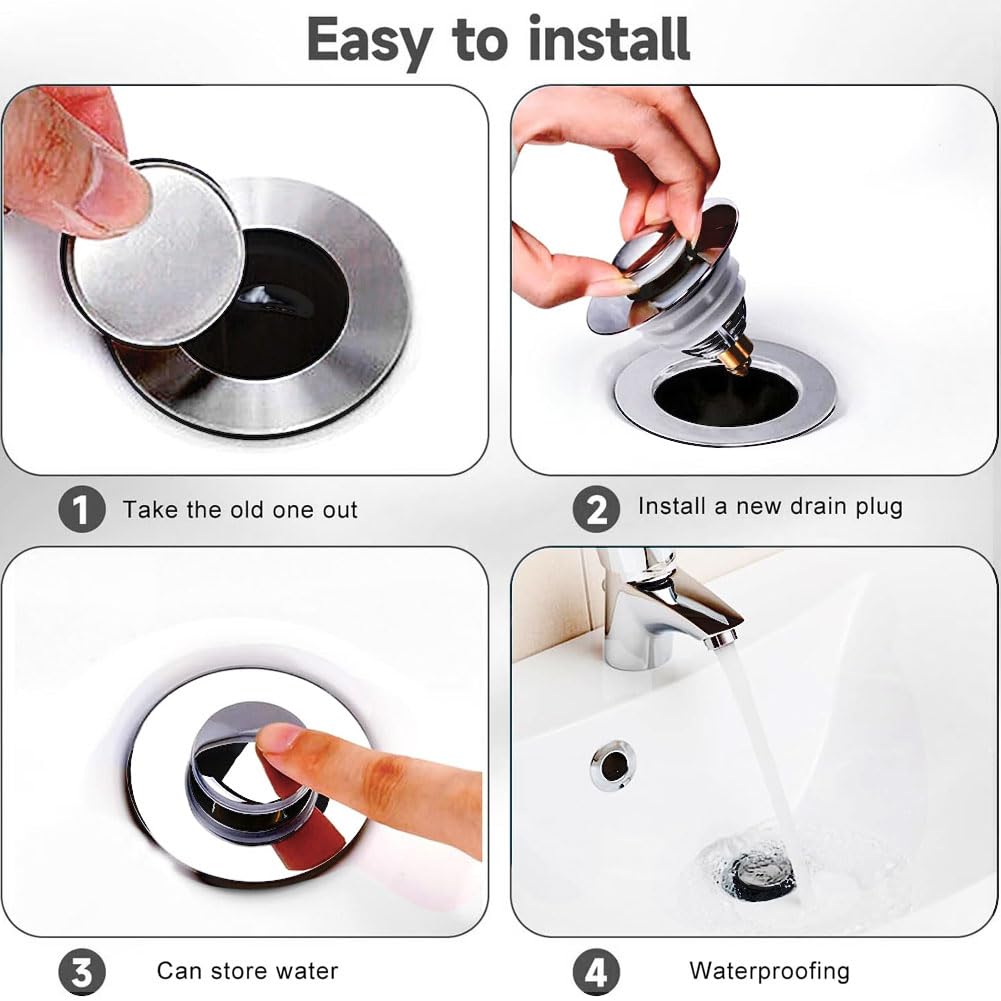Sink Plug, Drain 2-in-1 Magic Drain Strainer Drain Fitting Plug Sink - Includes 3 Sealing Rings Universal Sink Plug with Drain Strainer for Bathroom