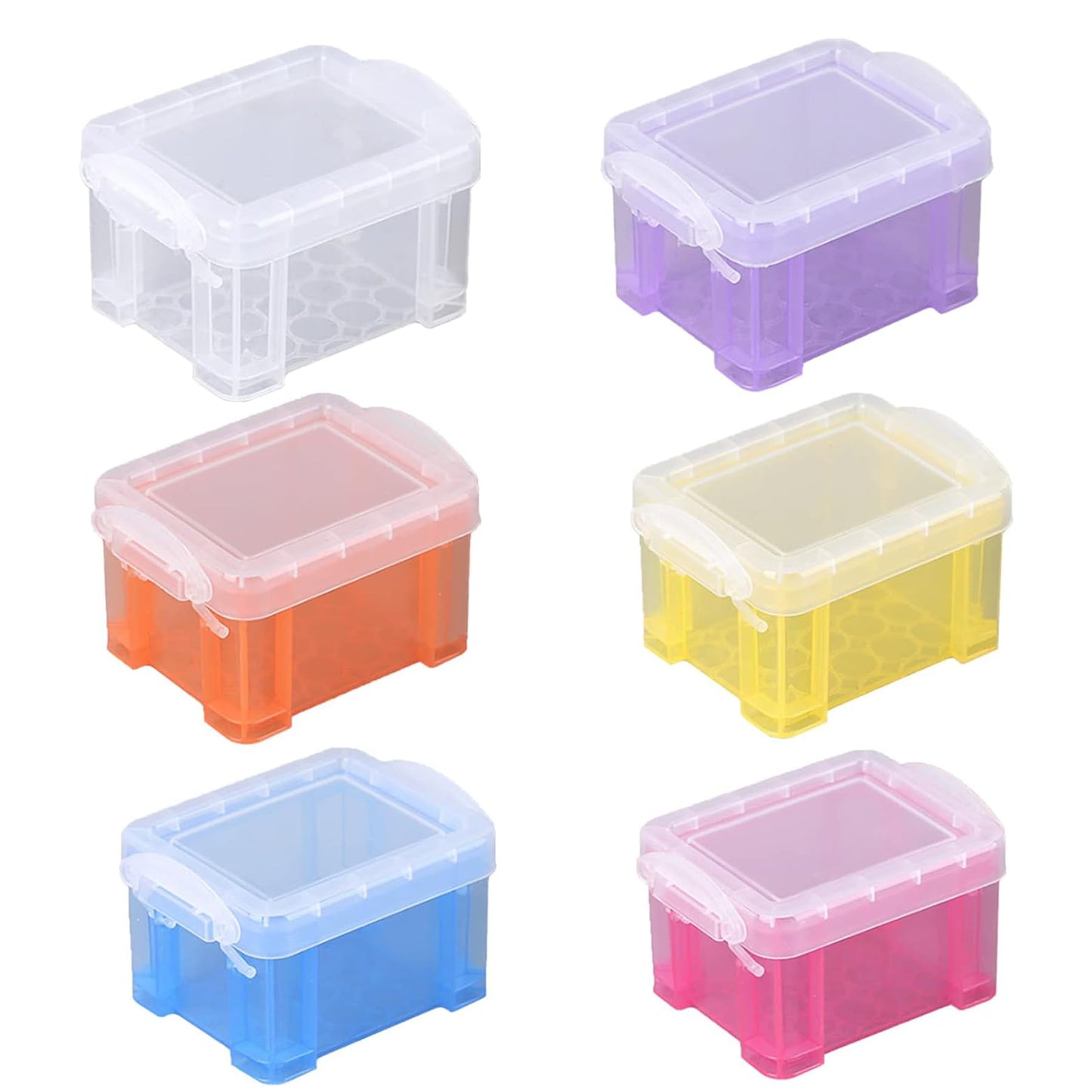 LZZEM 6PCS Small Plastic Storage Set Colorful Stackable Storage Boxes With Lids and Snap On Buttons Ideal for Beads Office Supplies Cosmetics Craft