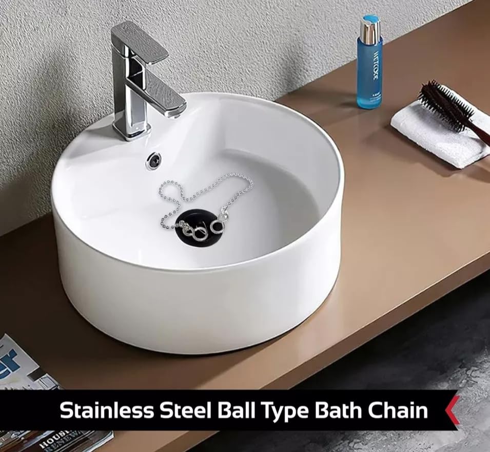 Bathroom Sink Wash Basin ONLY, Replacement Plug Drain Hole Stopper 38mm & 12" Chain (38mm) DOES NOT FIT BATH TUB