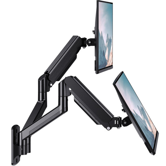 WALI Dual Monitor Wall Mount for Screen up to 32 Inch and 10 kg, Fully Adjustable Double Gas Spring Monitor Arm with Tilt Swivel Rotate, Arm Max