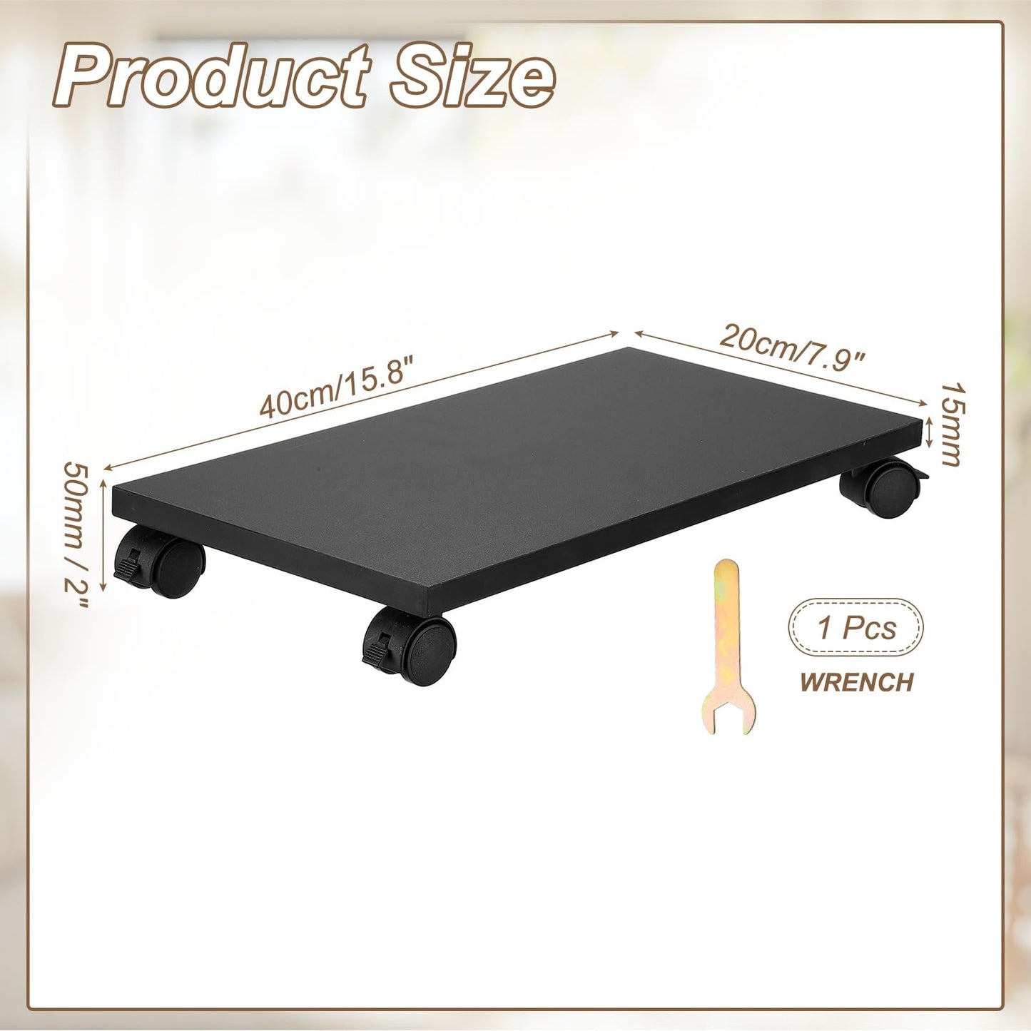 PATIKIL 8x16in PC Stand, Computer Tower Stand Wood CPU PC Holder Under Desk Mobile Cart 4 Caster Wheel for Floor Carpet Tower ATX Case Printer Potted