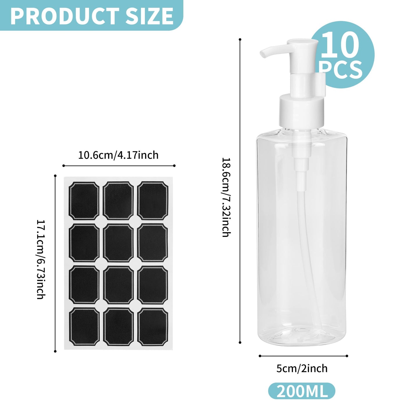 WENLISELL 10 PCS 200ml Plastic Lotion Dispenser Pump Bottle