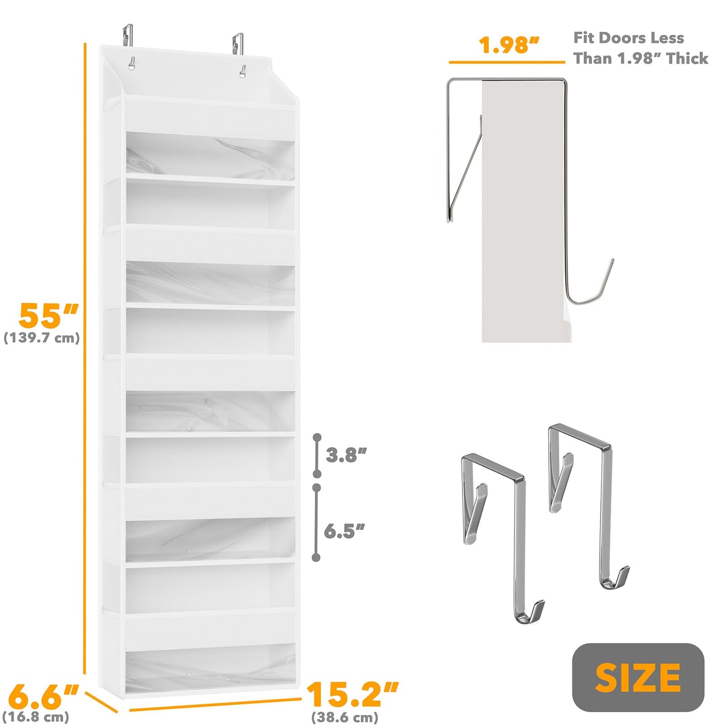 SpaceAid 1 Pack Over The Door Organizer with 5 Large Pockets and 10 Mesh Side Pockets, 5 Layers Door Organizer Hanging with Clear Window for Bedroom