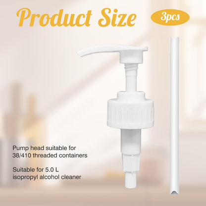 3 Pcs 5L Bottle Pump Dispenser for Isopropyl Alcohol Pump for 5ltr Container Cleaning With Tube 4ml Dose Ideal for Shampoo, Alcohol, Oils, Perfumes