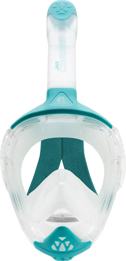 CRESSI Java Full Face Mask Clear/Aquamarine L/XL-Unisex Full Face Snorkel Mask, Ultra Clear Anti Fog Lens, 100% Silicone, Snorkel Dry with Safety