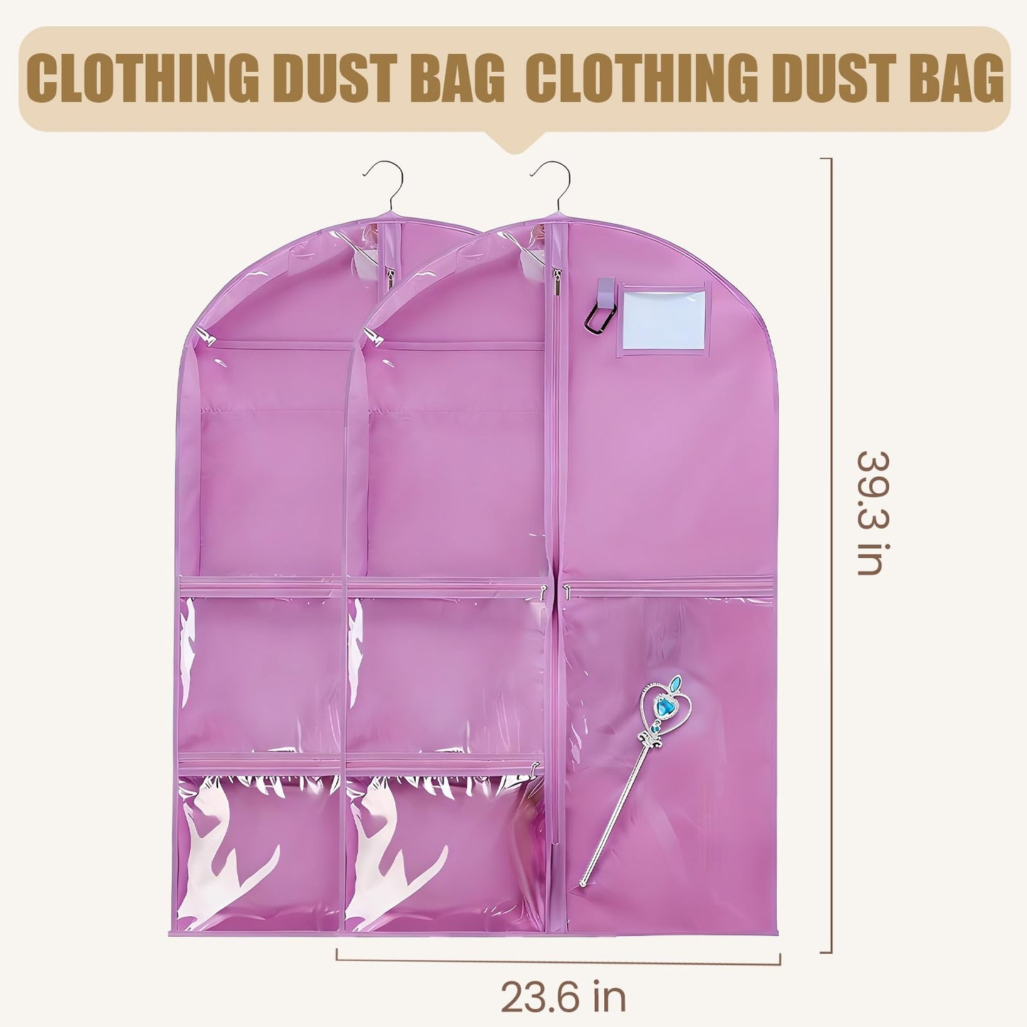 2 Pack 39.37 Inch Dance Costume Bag for Dancers, Hanging Garment Bags with Multiple Pockets, Clear Storage Organizer for Costumes