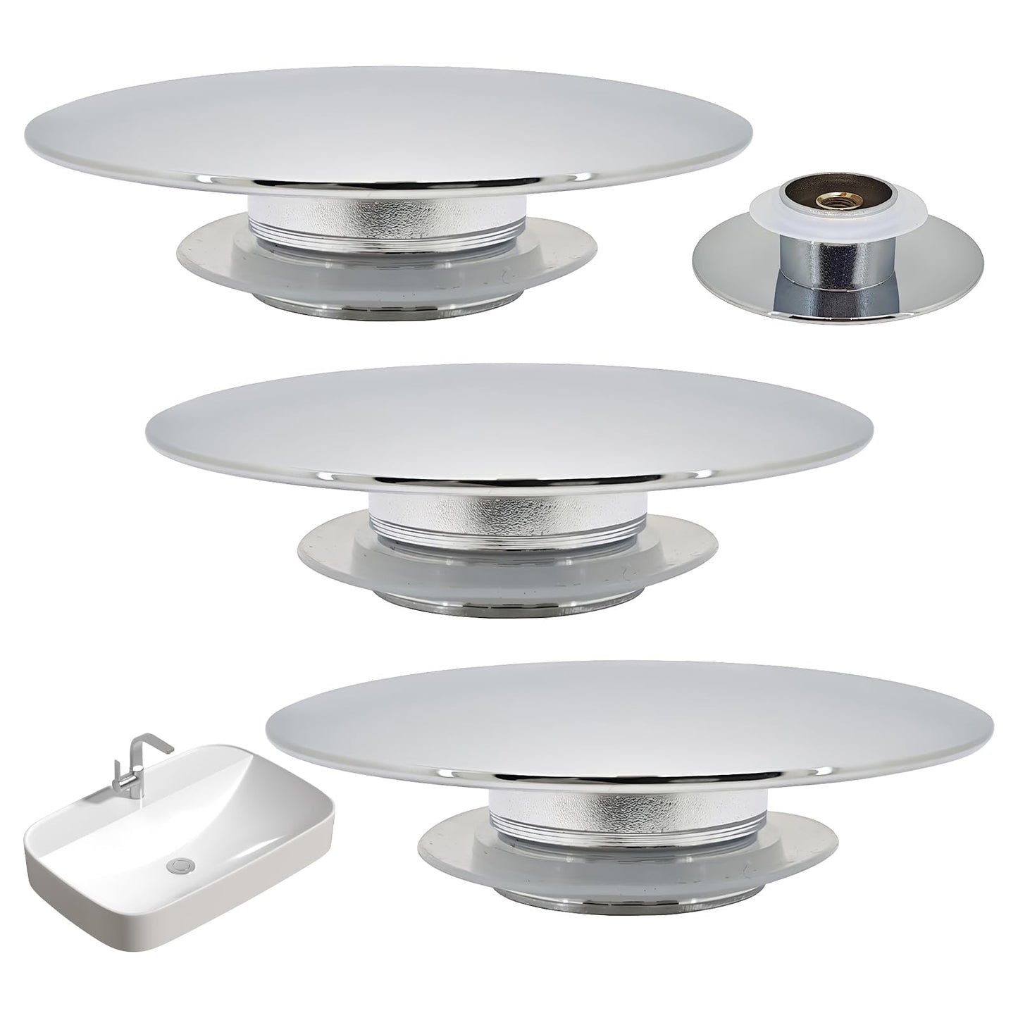 3 Pcs Pop Up Sink Plug Replacement 66mm,Chrome Click Clack Sink Plug Replacement,Pop Up Push Button Waste Stopper for Bathroom Sinks & Bathtubs