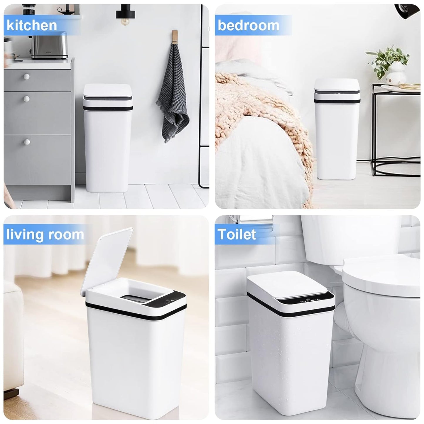 Smart Touchless Bathroom Trash Can 10L Motion Sensor Rubbish Can +50pcs bag