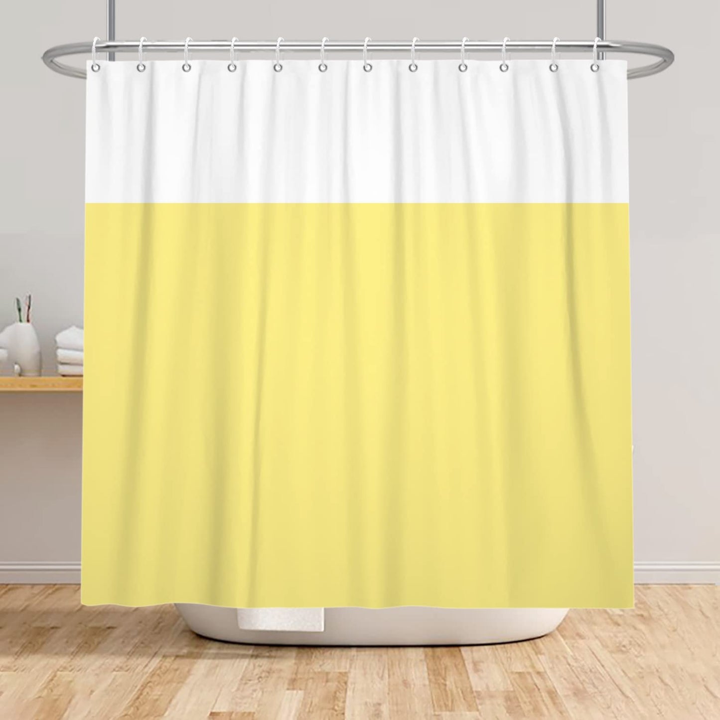 SDOTPMT 41x63inch Yellow White Bicolourable Shower Curtain Minimalist Theme Bath Curtain Classic Traditional Plain Color Bathtub Curtain for Bathroom
