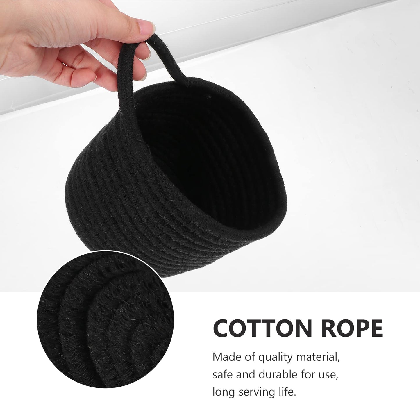 Small Wall Hanging Storage Baskets: 2PCS Cotton Rope Woven Basket - 9 x 7 inch Foldable Wall Door Hanging Organizer with Handle for Flower Plants