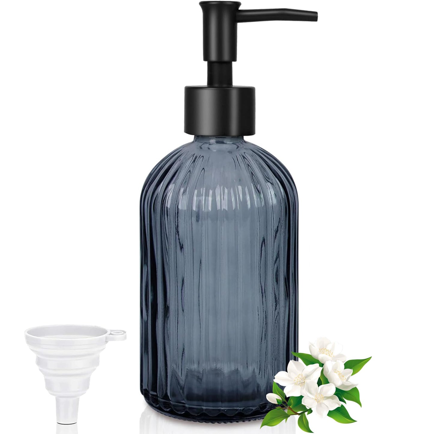 GKSCXEXE 400ml Blue Soap Dispenser, Glass Soap Dispenser Bottle with Pump